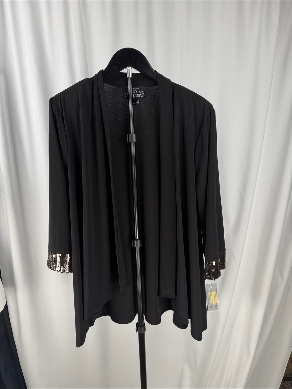 Alex Evenings Black Open Front Evening Wrap Sequin Cuffs Size L